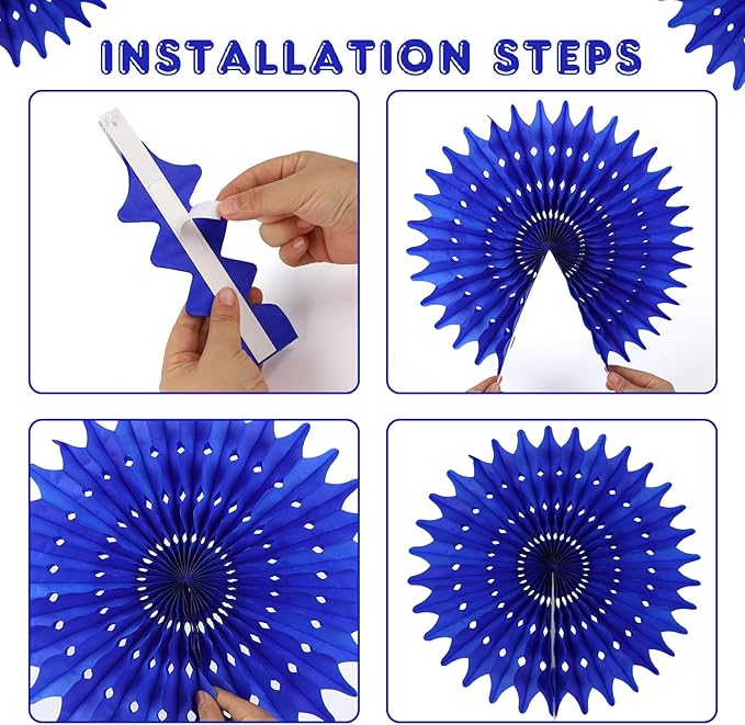 BestoFun 12PCS Paper Fans Blue Party Decorations Tissue Paper Flowers - Image 4