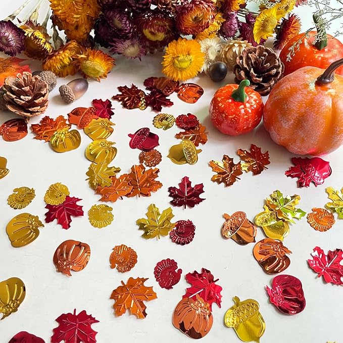 Fall Confetti - Thanksgiving Decorations, Thanksgiving Maple Leaves, Pinecones - Image 3