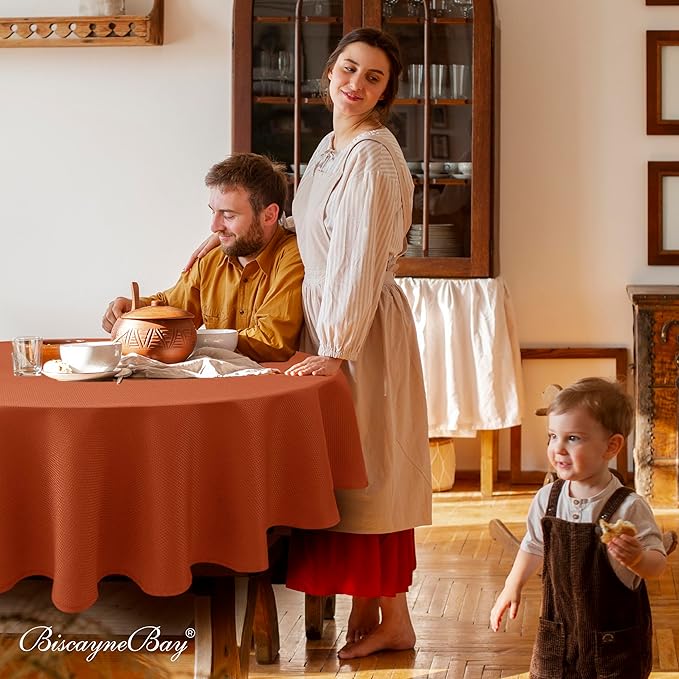 Biscaynebay 2 Pack Fall Round Tablecloths 70", Rust Thanksgiving Autumn Harvest - Image 3