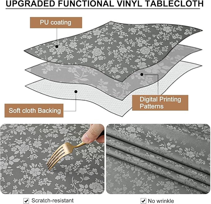 Smiry Rectangle Table Cloth, Waterproof Heavy Duty Vinyl Tablecloths, Wipeable - Image 3