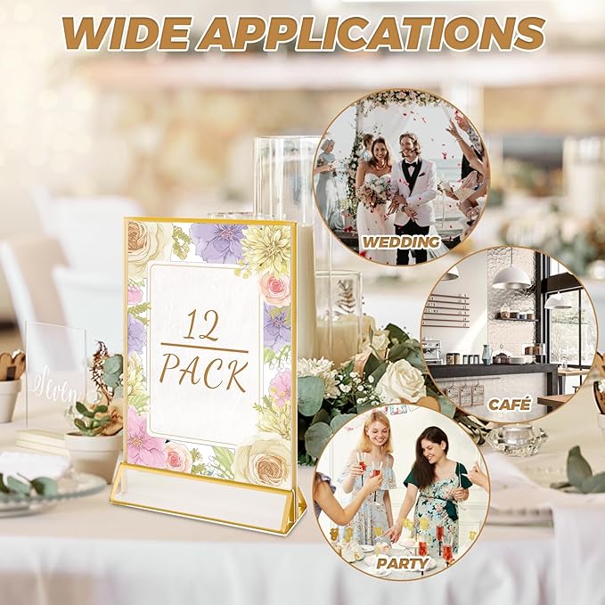 12 Pack Gold Acrylic Sign Holder 4x6 Picture Frame, Double Sided Gold Table - Image 7