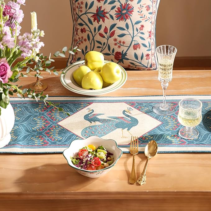 Vintage Blue Peacock Table Runner - Image 4