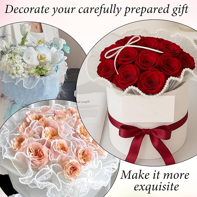 1.5 Inch Faux Pearl Ribbon, Smooth White Ribbon - Image 3