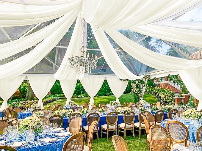 4 Panels Ivory Ceiling Drapes for Wedding 5ftx40ft Sheer Drapery Chiffon Fabric - Image 7