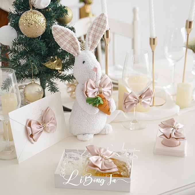 Pink Ribbon Bow 4'' Premade Satin Bows, Rose Gold Bow - Image 5