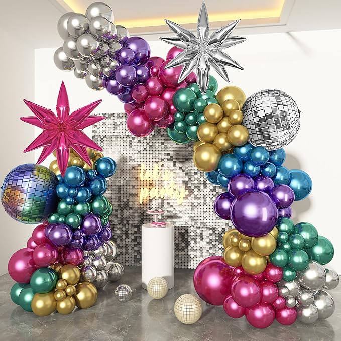 150Pcs Metallic Disco Balloon Arch Garland Kit, Chrome Purple Hot Pink Blue by OuddyParty