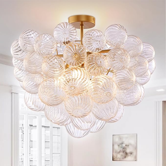 Bubble Ball Semi Flush Mounting Ceiling Light Fixtures, Dia 20 inch Gold and by LongreeLightFixture