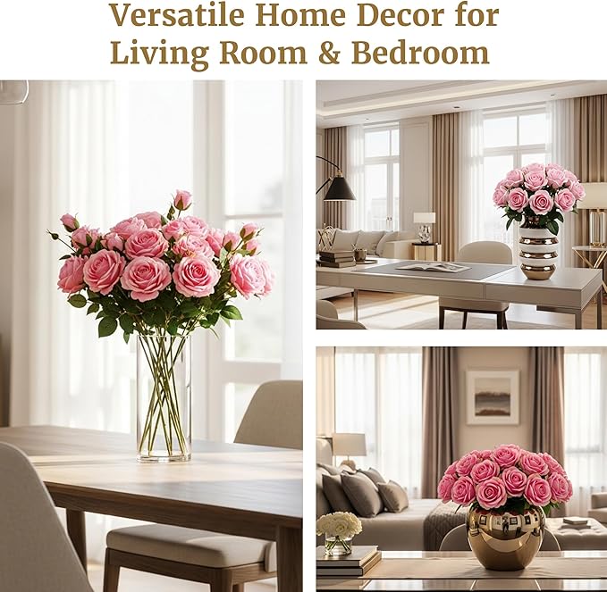 Auihiay 60PCS Pink Roses, Artificial Roses, Velvet Silk Fake Roses, Realistic - Image 5