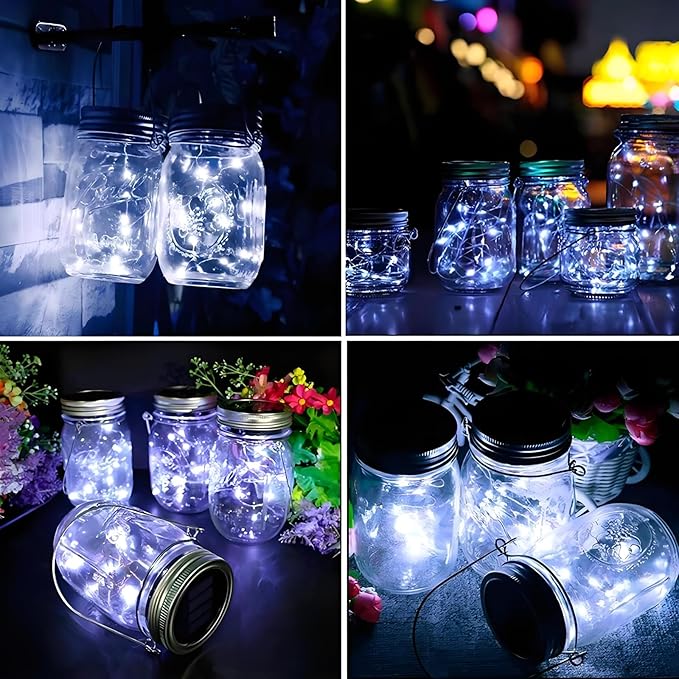 VOOKRY 12 Pack Solar Mason Jar Lights, 30 LED Mason Jar Lids Waterproof Firefly - Image 2
