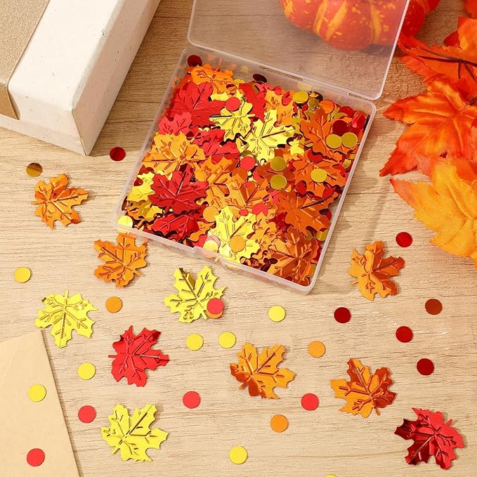 MARFOREVER Maple Leaf Fall Confetti, Thanksgiving Metallic Foil Confetti Autumn - Image 2