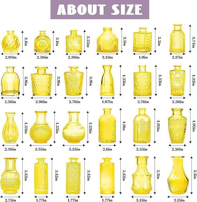 Light Yellow Glass Bud Vases Set, Crystal Mini Glasses in Bulk, Small Flower - Image 2