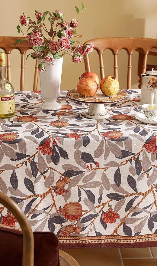 patdrea Designer Vintage Long Rectangle Tablecloth, Linen Pomegranates and - Image 8