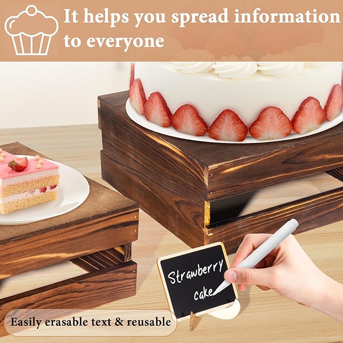 8 Pcs Buffet Risers with Mini Signs, Rustic Wood Cake Stands, Food Risers - Image 5