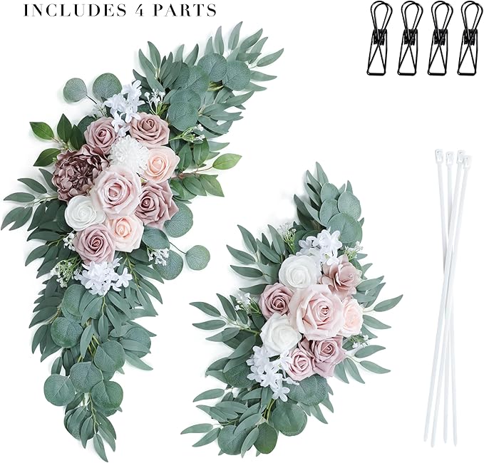 Artificial Dusty Rose Wedding Arch Flowers Swags Set of 2 - Image 6