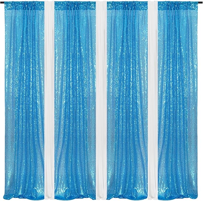 Poise3EHome Turquoise Sequin Backdrop Curtains, 4 Panels Sequin Backdrop - Image 6