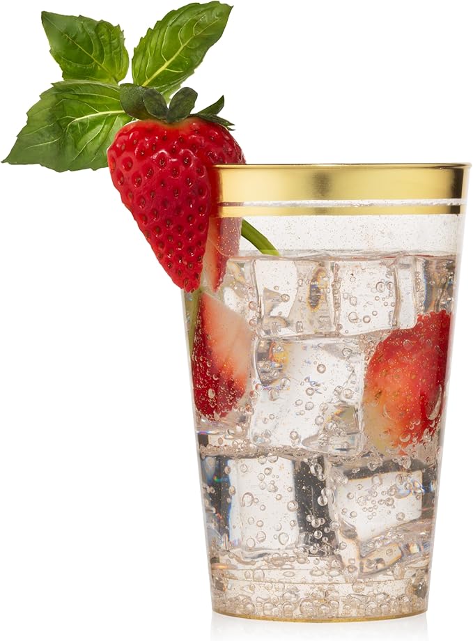Perfect Settings 100 Premium 12oz Hard Plastic Cups Clear Glitter Gold Plastic - Image 3