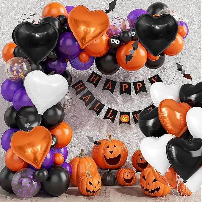 Black Orange Heart Balloons, 18 Inch Black White Orange Heart Foil Shape Balloon - Image 3