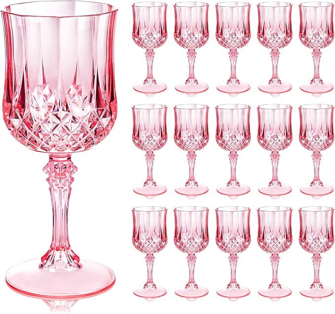 Ciaell 24PCS Pink Plastic Wine Glasses - 7 Oz Plastic Goblets by Ciaell