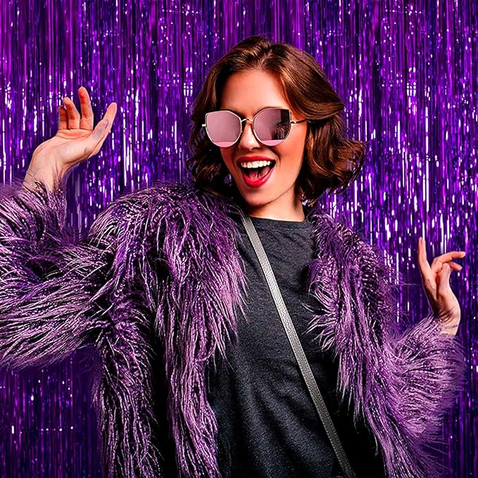 4 Pack Purple Foil Fringe Curtain Backdrop, 3.3Ft x 9.8Ft Metallic Tinsel Foil - Image 7