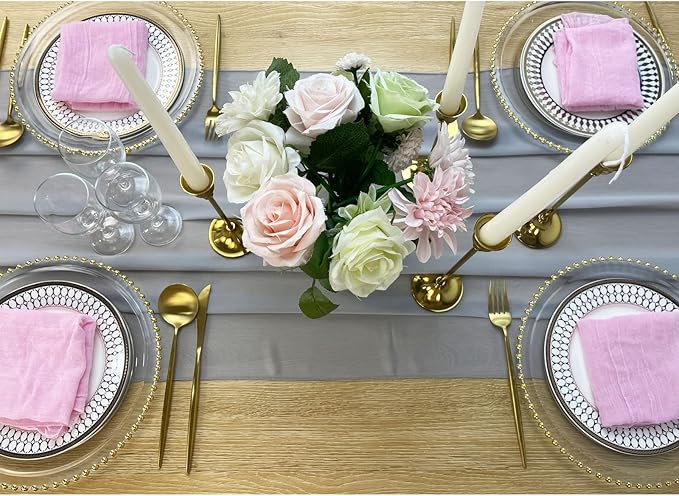 EHLDekol 13ft Light Grey Chiffon Table Runners, 29x156 Inches Romantic and - Image 2