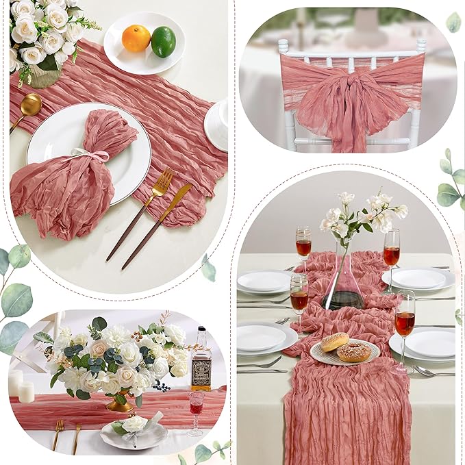 6 Pack Rose Cheesecloth Table Runner 10FT Long Boho Gauze Table Runner Rustic - Image 4