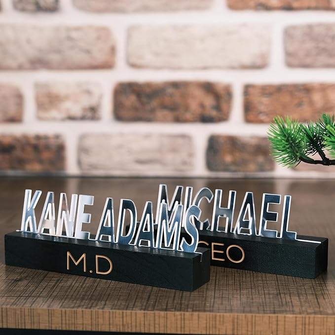 Personalized Silver Desk Name Plate – Custom Engraved Name Sign - Image 3