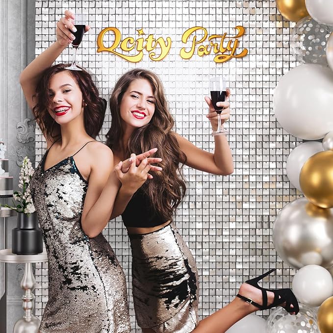 Qcity Matte White Sequin Wall Backdrop 24PCS, Square Sequin Glitter Backdrop - Image 8