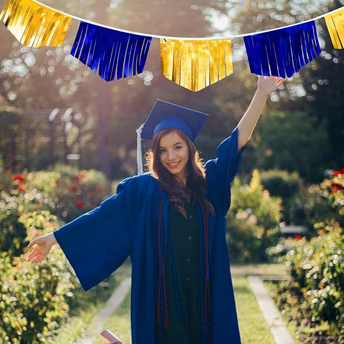 Royal Blue Gold Tassel Banner Metallic Fabric Pennant Bunting Flag - Image 5