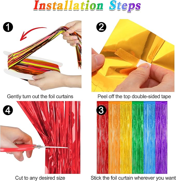 12 Pack Rainbow Backdrop, 3.28 FT x 7.05 FT Pride Decorations, Metallic Fringe - Image 3
