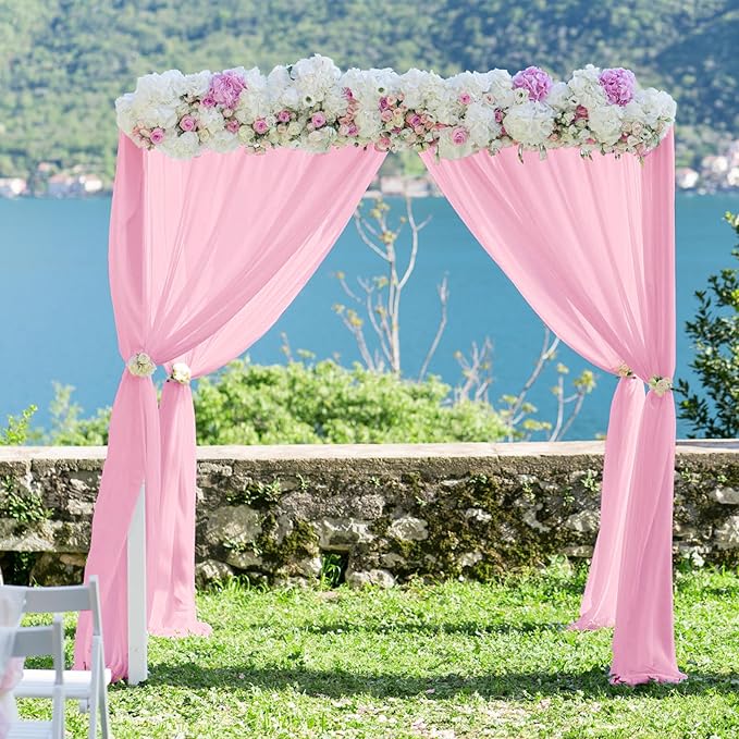 PARTISKY 10x10ft Pink Chiffon Sheer Backdrop Curtains, Wrinkle-Free Wedding - Image 4
