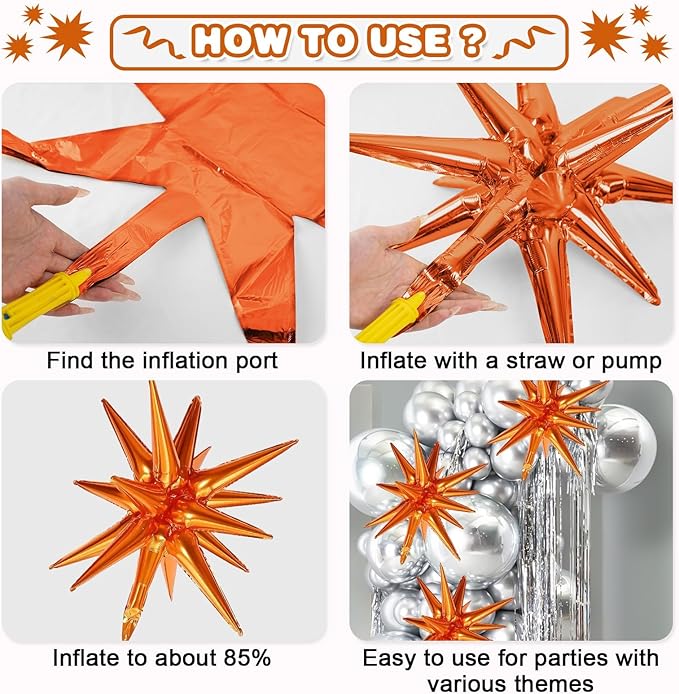 Black Purple Orange Star Balloons - Image 8