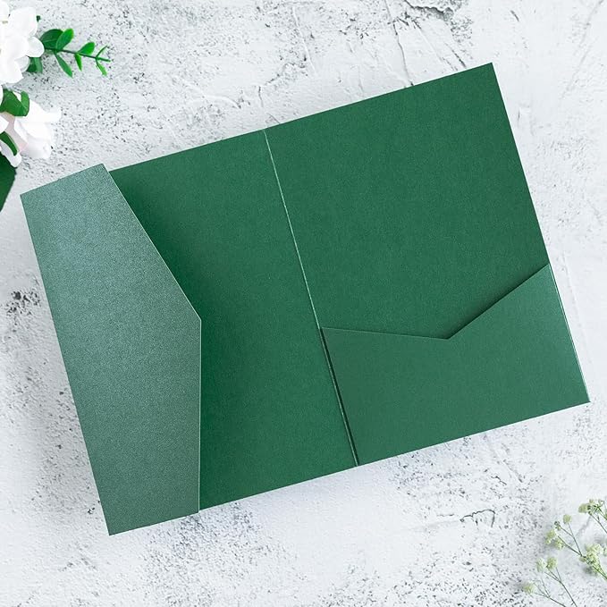 20 PCS Emerald Green Tri-fold Laser Cut Wedding Invitation Pockets - Image 4