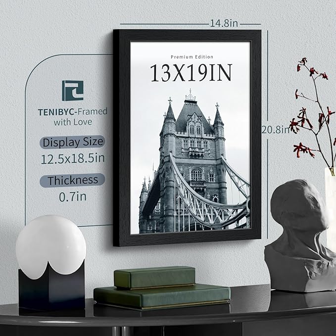 13x19 Picture Frame 3 pk, Textured Black Solid Wood Poster Frame, HD Tempered - Image 2