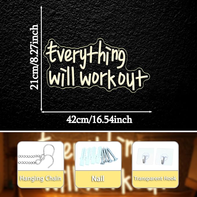 Everything Will Work Out Neon Sign, Inspirational Letter Neon Light Positive - Image 4