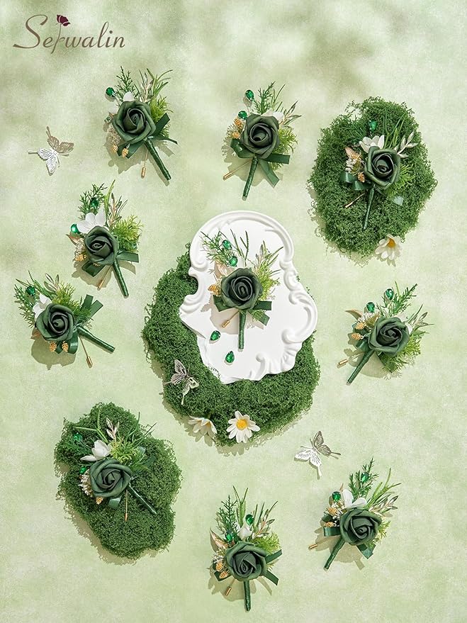 Serwalin 10Pcs Boutonniere for Men, Artificial Flowers for Wedding Decor Prom - Image 5