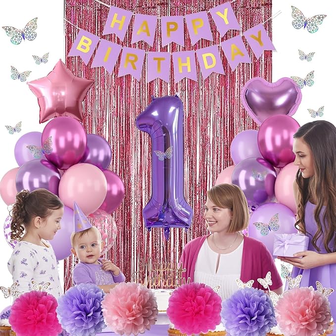 Pink Purple 1st Birthday Party Decorations - Image 5