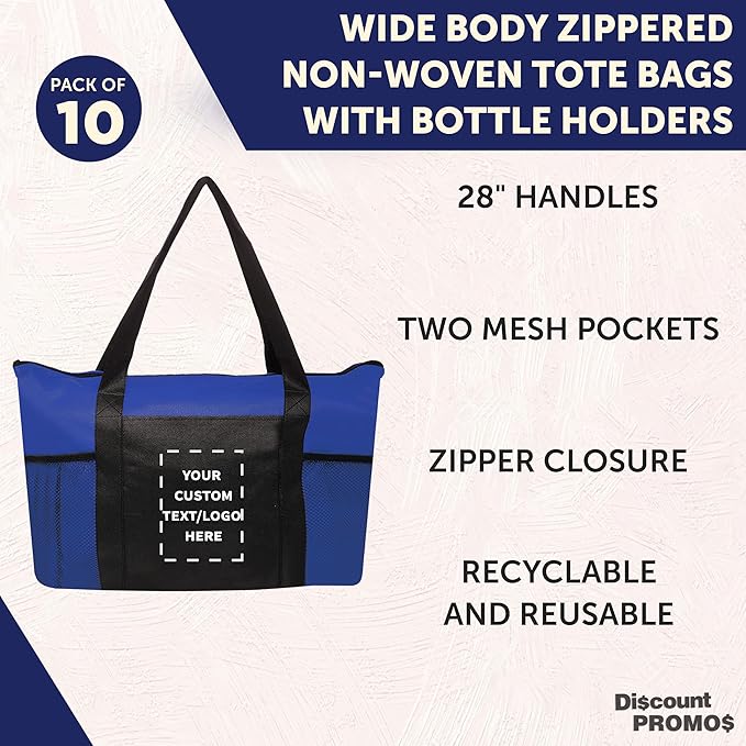 DISCOUNT PROMOS 10 Zippered Non-Woven Tote Bags Set - Image 3