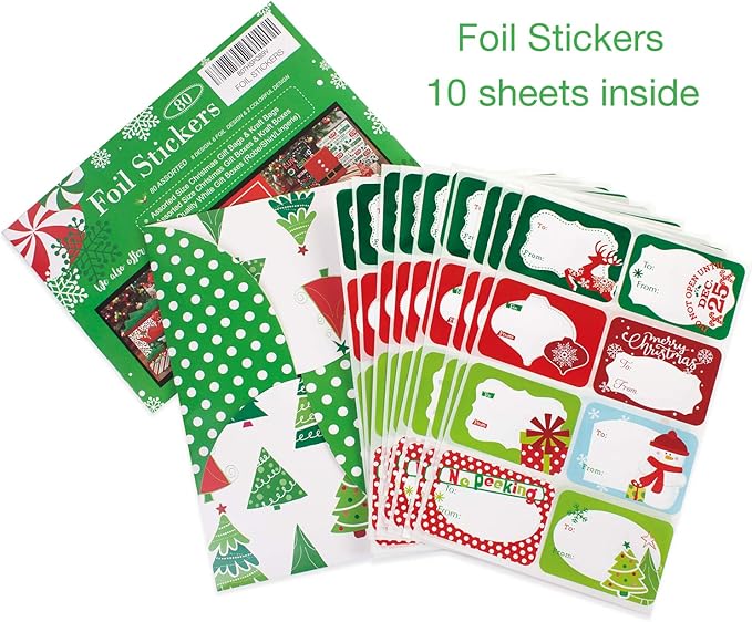 80-Count Foil Christmas Tags Sticker，8 Jumbo Designs - Image 2