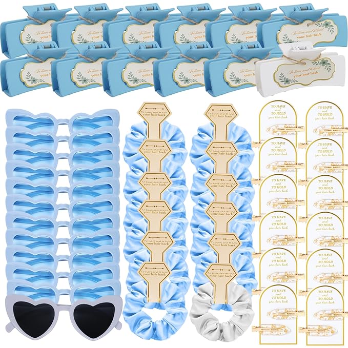 Dusty Blue Bridesmaid Proposal Gift Set, Scrunchies, Makeup Clips & Sunglasses by Unknown