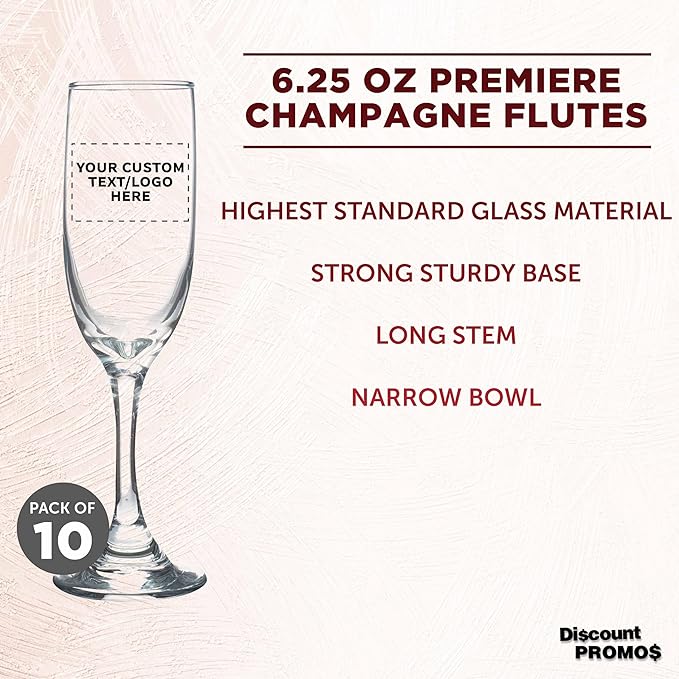 DISCOUNT PROMOS Custom Premiere Champagne Flutes 6.25 oz. Set of 10, - Image 3