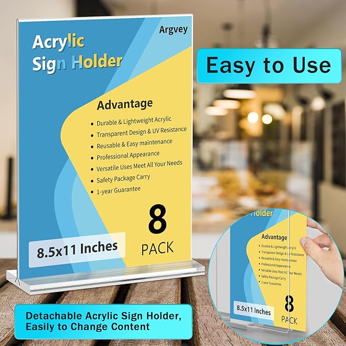 8 Pack Acrylic Sign Holder 8.5 x 11 Vertical - Image 3