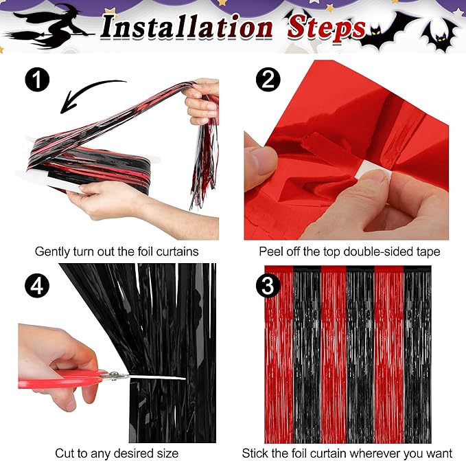 2 Pack Backdrop Curtains, 3.28 FT x 7.05 FT Black and Red Party Decor, Metallic - Image 3