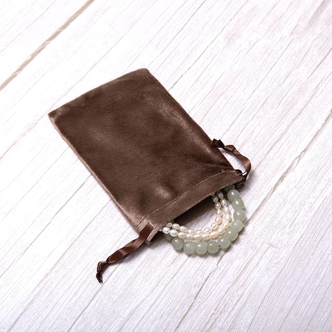 QIANF 12pcs Brown Velvet Drawstring Bags 4x6 inches Glossy Small Velvet Cloth - Image 5