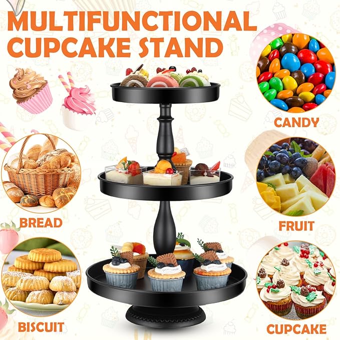 Maxdot 2 Pcs 3 Tier Cupcake Stand Holder, Round Cupcake Stand Serving Tray - Image 7