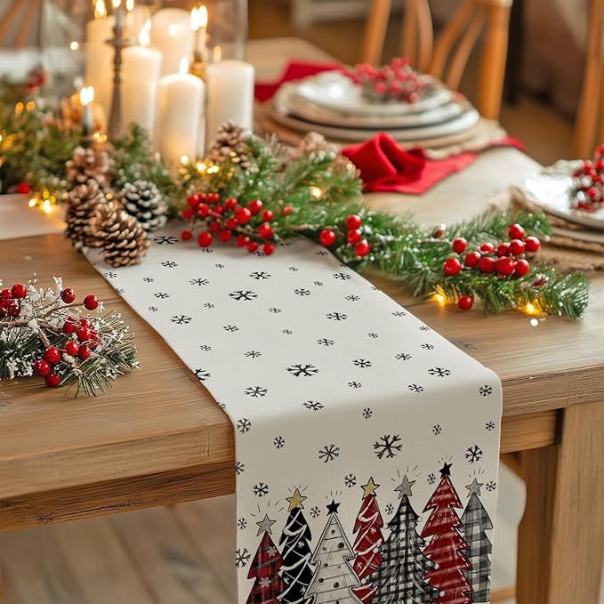 GEEORY Christmas Table Runner 13x72 Inch, Xmas Tees Snowflakes Holiday - Image 2