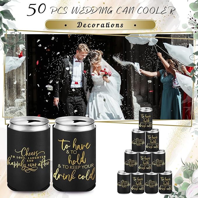 50 Pieces Black Wedding Can Cooler Sleeves Bulk Engagement Party Favors - Image 4