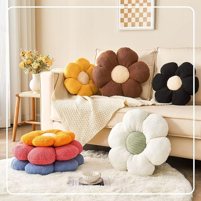Flower Throw Pillow, Soft White 19.6" Shaped Floor Pillow - Image 5