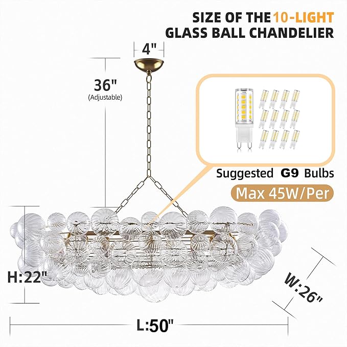 Nordic Bubble Ball Swirled Glass Chandelier 50 inch Rectangular Island Light - Image 3