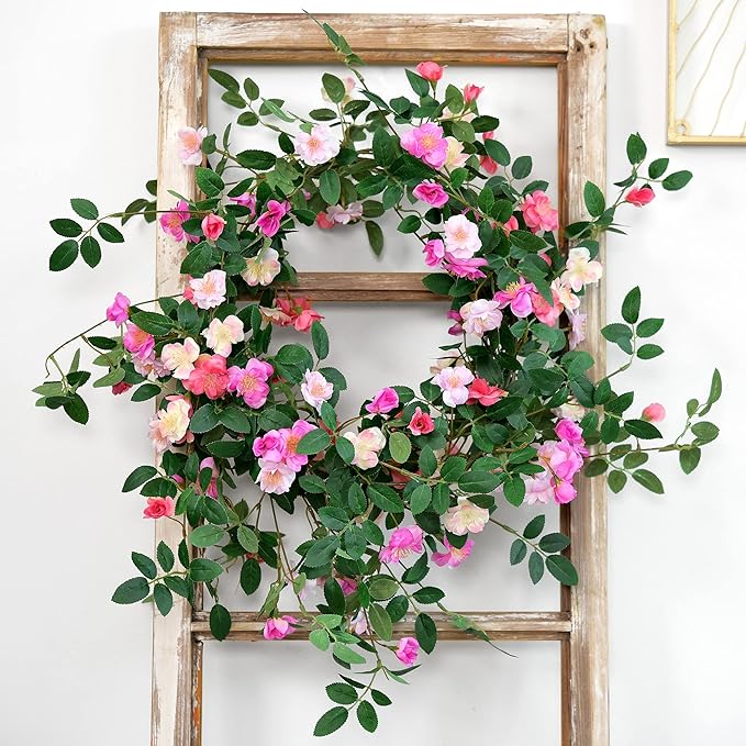 FiveSeasonStuff Fuchsia Pink Flower Garlands, Artificial Silk Wild Roses - Image 4