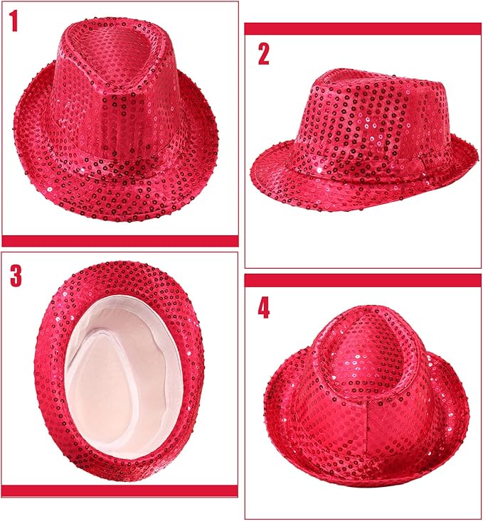 10 Pcs Unisex Sequin Fedora Hat Sequin Bow Ties Set Bling Retro Dance Jazz Cap - Image 4